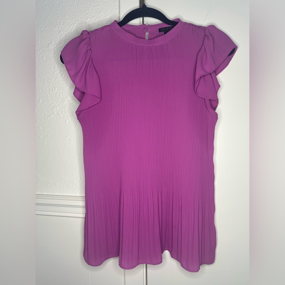 Ann Taylor Purple A-line Dress with Ruffled Cap Sleeves size XS